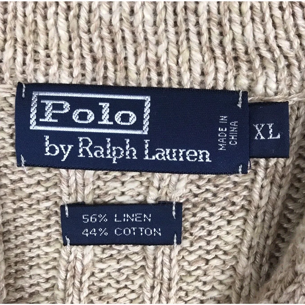 Polo Ralph Lauren Pullover Sweater Cowl Neck Beige Linen Cotton Blend Knit XL